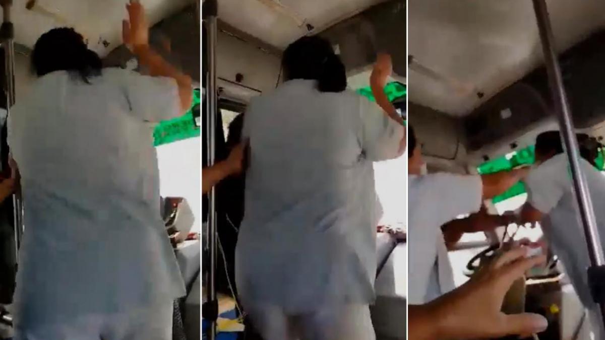 Mujer golpea a chofer de transporte público porque no la deja bajar en parada prohibida (VIDEO)