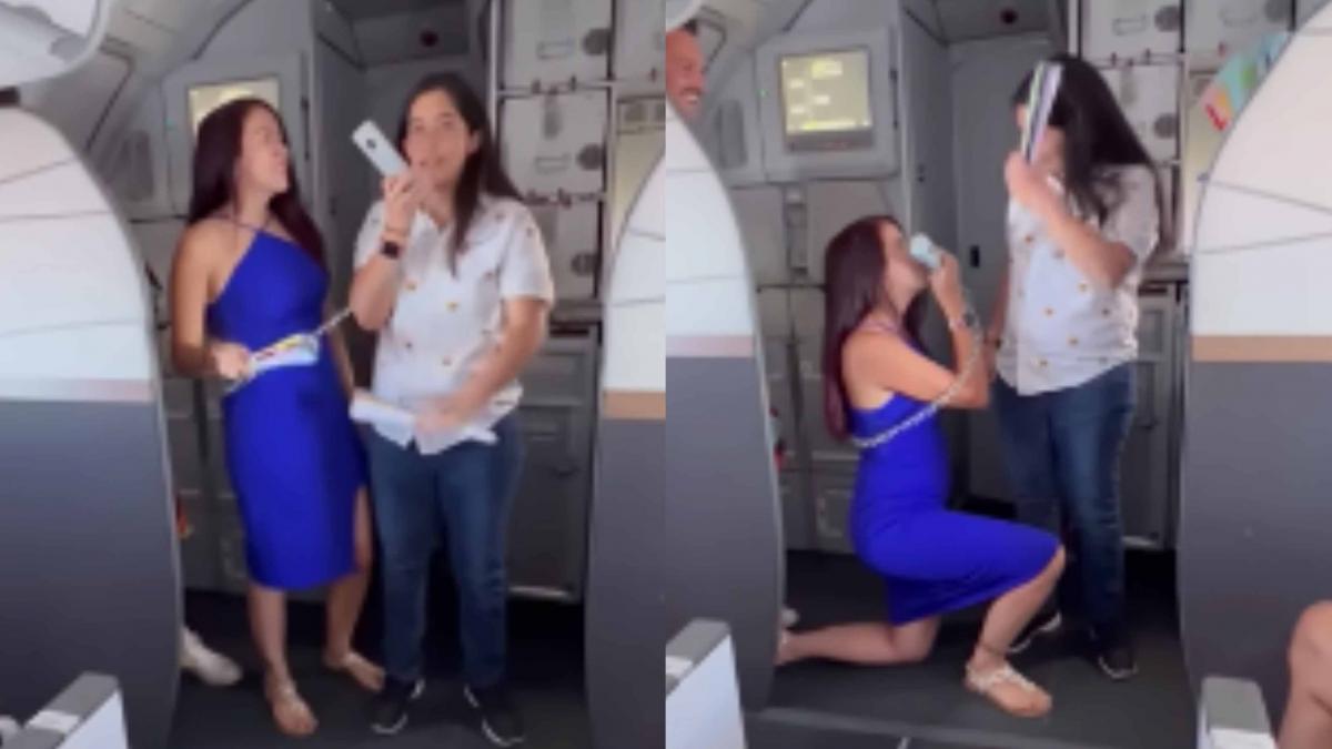 Azafata le pide matrimonio a su novia en pleno vuelo; VIDEO se vuelve viral