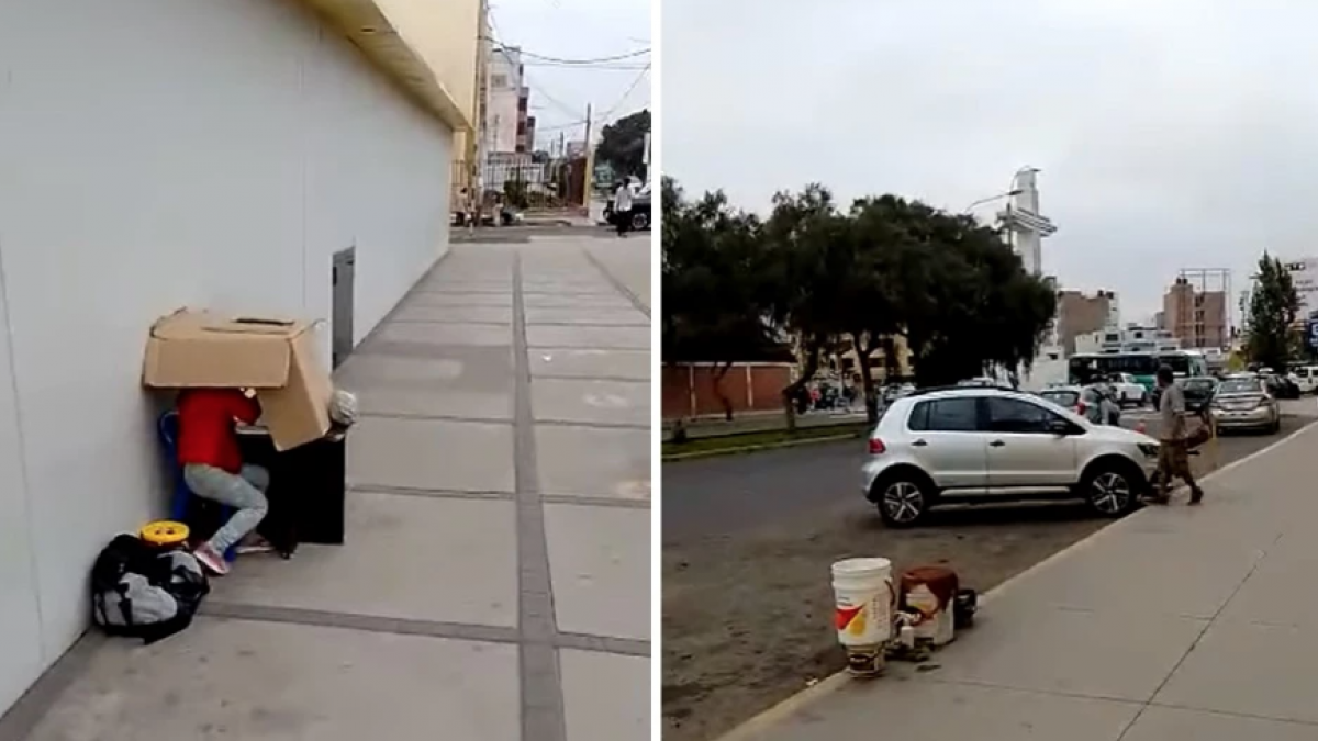 Menor estudia debajo de una caja de cartón mientras su papá lava coches; caso se viraliza (VIDEO)