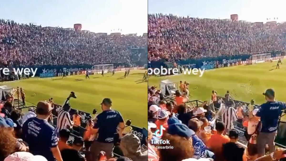 Liga MX | VIDEO: ¡Reprobable! Aficionados del Atlético San Luis bañan de cerveza a seguidor de Monterrey por celebrar gol de su equipo