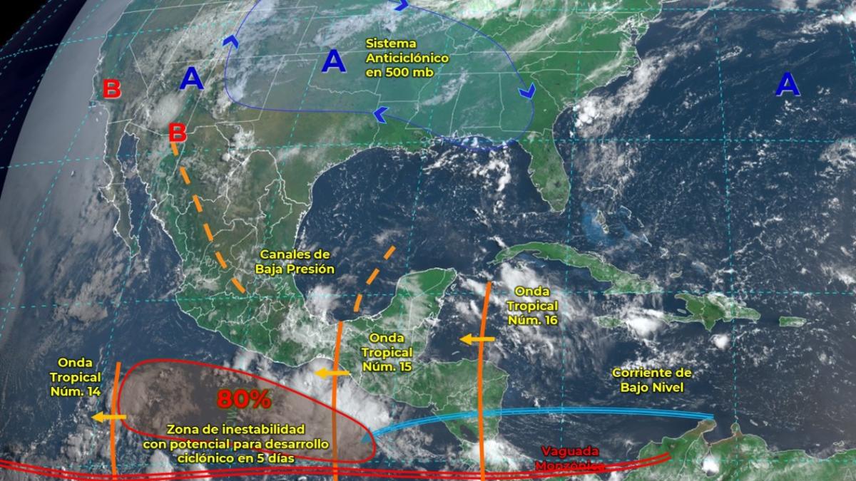 El martes, posible ciclón tropical en el Pacífico; SMN advierte lluvias intensas en occidente, centro y sur de México