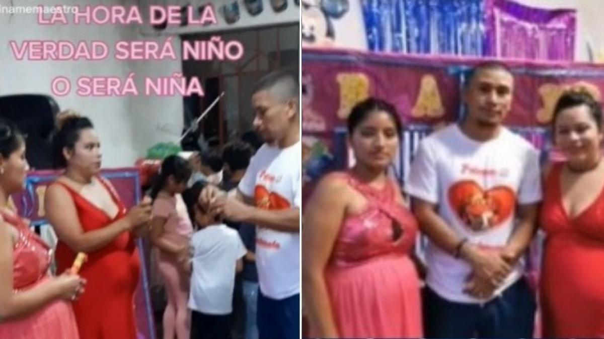 ¡Baby shower poliamor! Hombre celebra con sus dos esposas embarazadas (VIDEO)