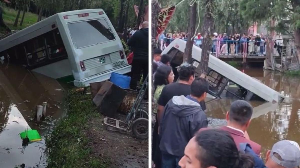 Microbús cae a un canal en Xochimilco; el conductor perdió el control de la unidad