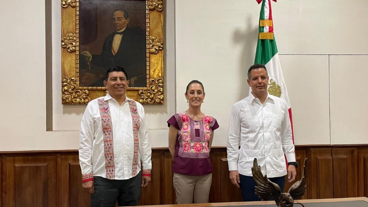 Sheinbaum se reúne con Alejandro Murat y Salomón Jara en Oaxaca