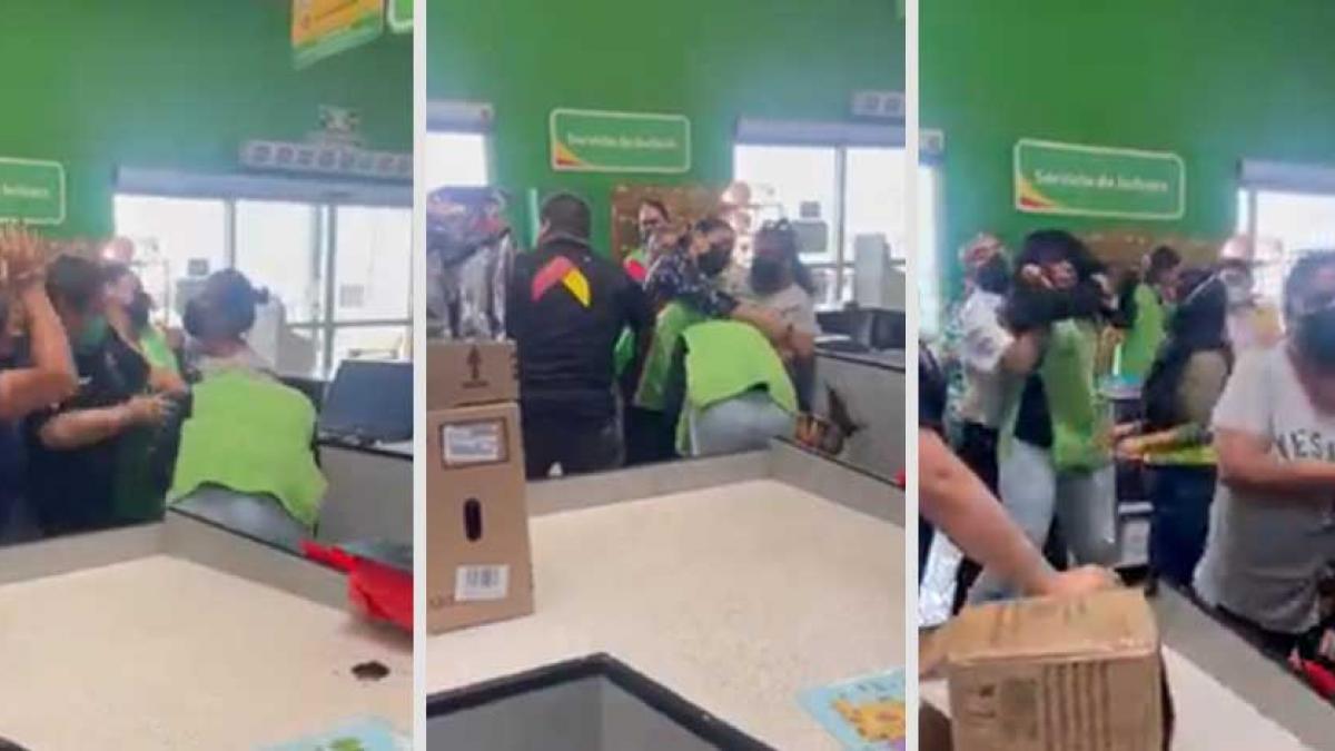 Mujeres pelean en el área de cajas de un supermercado por el amor de un hombre