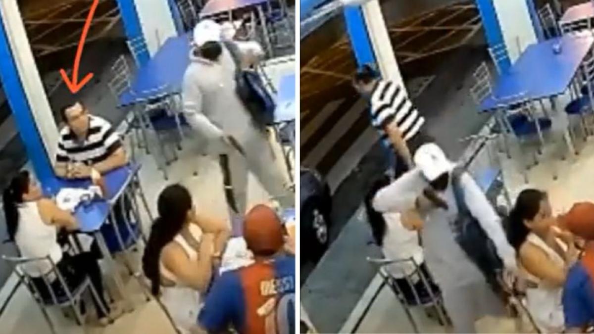 Hombre abandona a su cita durante asalto en restaurante (VIDEO)