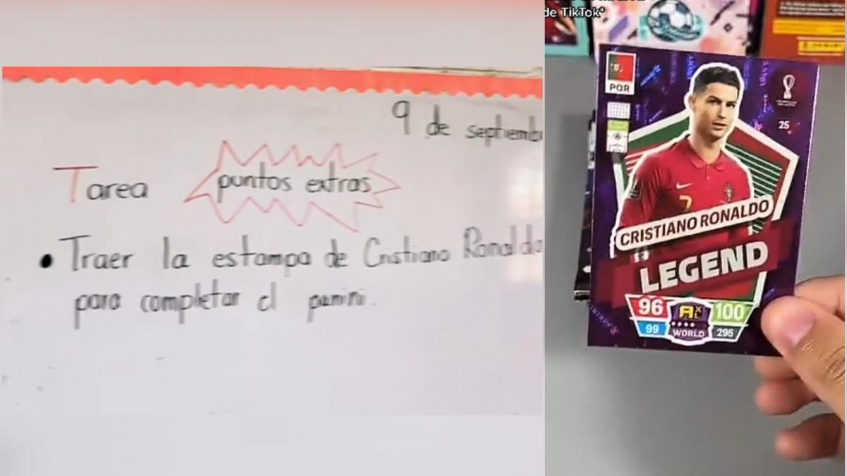 "Puntos extra": Maestra pide a sus alumnos traerle estampa de Ronaldo para llenar su álbum del Mundial