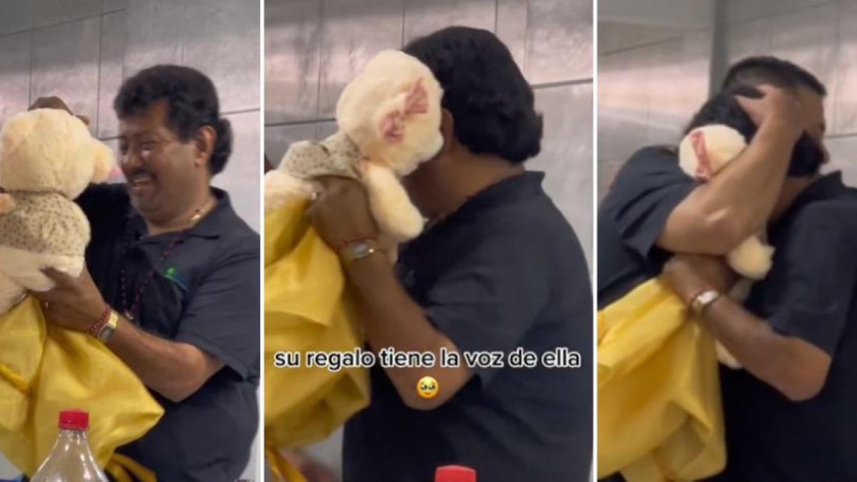 "Imposible no llorar": Hombre se llena de lágrimas al recibir peluche con la voz de su esposa fallecida (VIDEO)