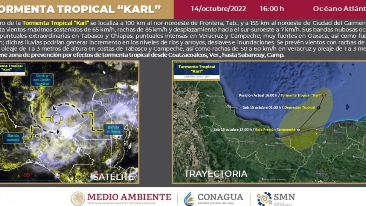 Prevén impacto de tormenta tropical "Karl" en Tabasco esta noche