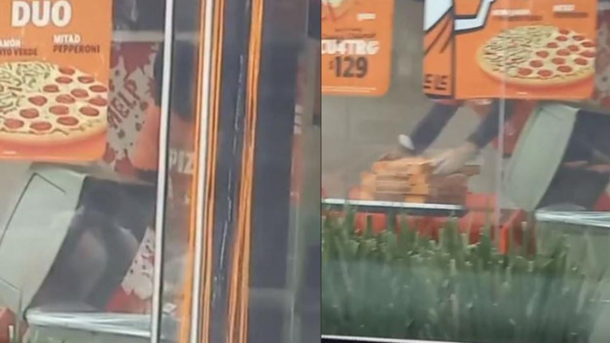 Captan a empleado de Little Caesars sacando cajas de la basura; desata polémica (VIDEO)