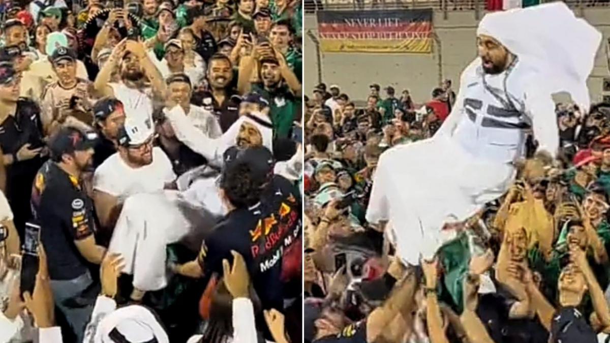 ¡Mexicanos en Qatar! Aficionados cargan y hacen "volar" a ciudadano qatarí (VIDEO)