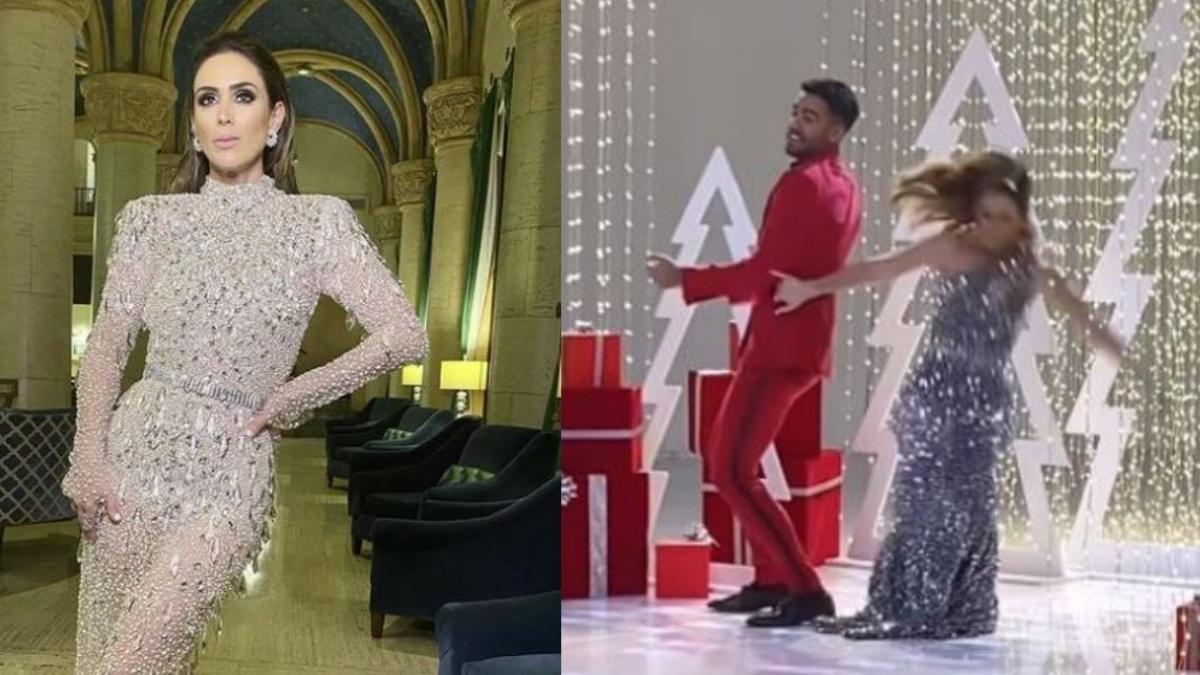 Jacqueline Bracamontes sufre aparatosa caída en especial de Navidad: "Sonó duro el golpe" (VIDEO)