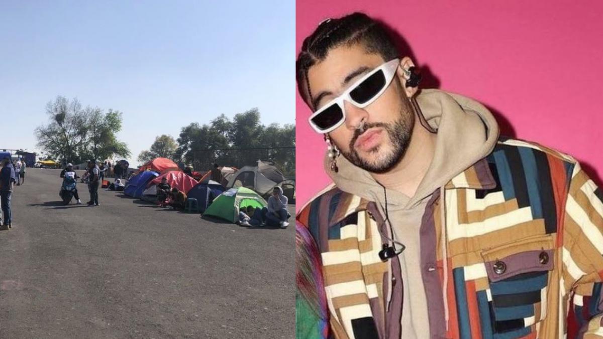 Fans de Bad Bunny acampan afuera del Estadio Azteca un día antes del concierto