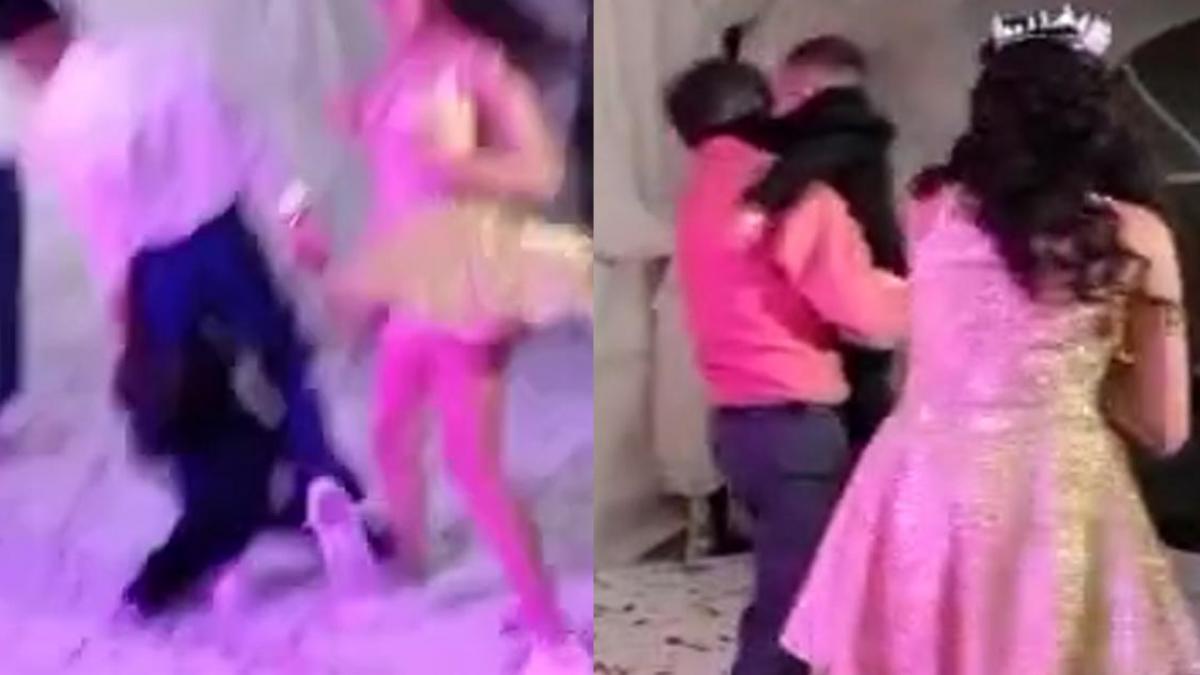 ¡Estás viendo y no ves! Niño se cruza en un baile de XV años y termina pisoteado (VIDEO)