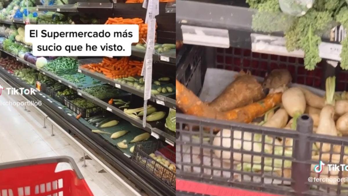 “¡Dándose la buena cena!”: Joven capta rata “cenando” entre las verduras de supermercado (VIDEO)