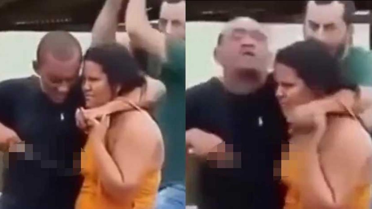 De un golpe en la cabeza "desconectan" a sujeto que amagaba a mujer con cuchillo (VIDEO)