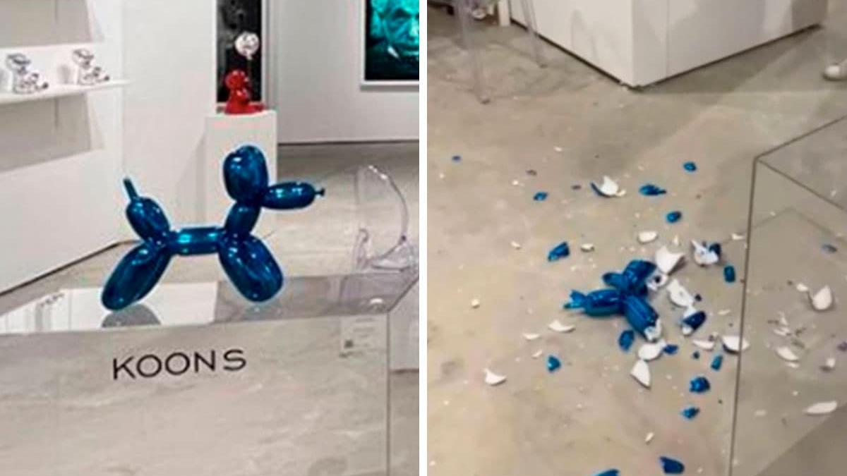 VIDEO. Mujer destruye escultura de Jeff Koons al pensar que era un globo real