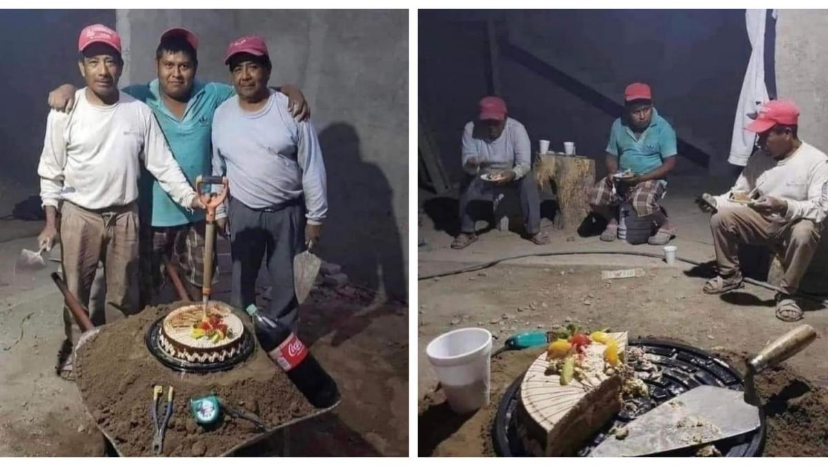 Albañiles celebran el cumpleaños de uno de sus compañeros; FOTOS se hacen virales