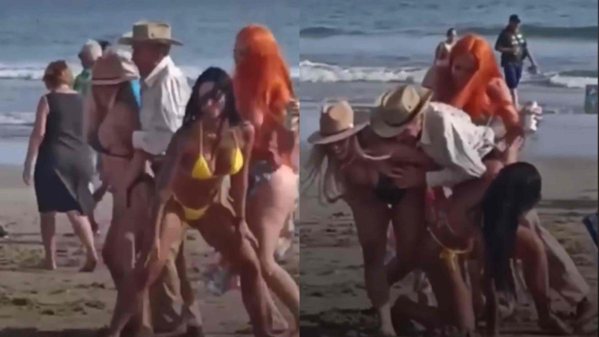 Captan a abuelito "pasándola bien" y bailando con mujeres en bikini (VIDEO)