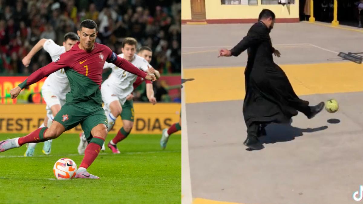 Cristiano Ronaldo: Sacerdote se hace viral por quitarse rivales y meter goles al estilo del portugués... SIUUUUU (VIDEO)