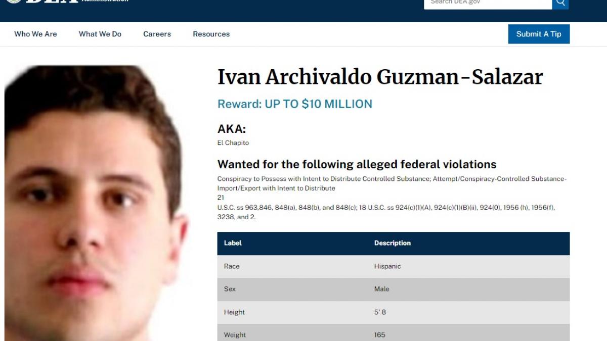 Iván Archivaldo Guzmán 'El Chapito' ya es el tercer más buscado por la DEA