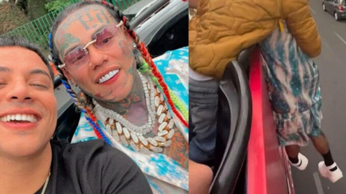 6ix9ine se intenta lanzar de Turibús en movimiento y Eduin Caz lo salva (VIDEO)