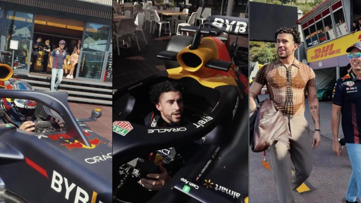 VIDEO: Checo Pérez tiene en Bad Bunny más competencia; el cantante se pone el casco de Red Bull y está listo para correr