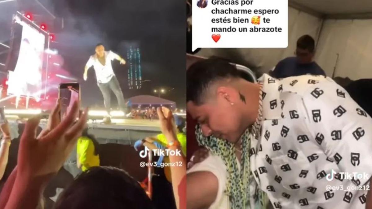 Eduin Caz consuela a fan que aplastó cuando se lanzó en concierto; necesitó atención médica