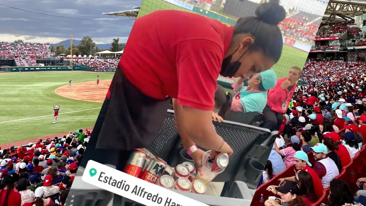 VIDEO: Vendedora de cerveza en el estadio Alfredo Harp Helú, de los Diablos Rojos del México, mezcla contenido y causa repudio