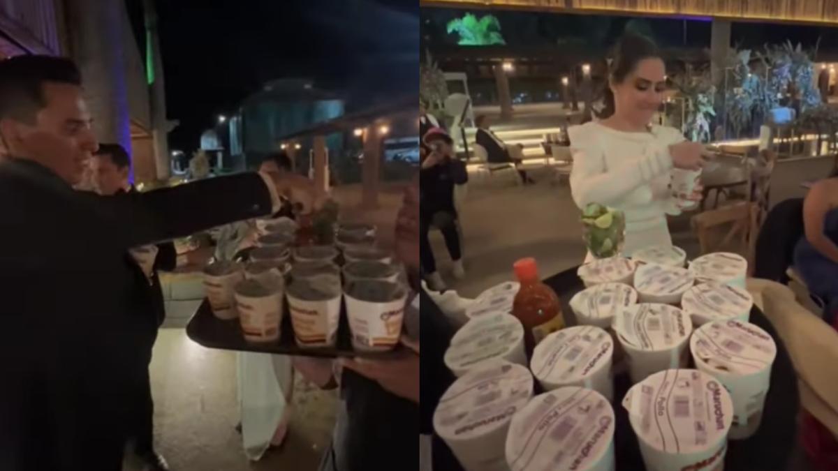 ¡Inviten! Novios dan de comer sopas Maruchan en su boda y son la sensación (VIDEO)