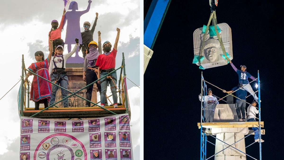 Escultura de la Joven de Amajac es instalada en Paseo de la Reforma