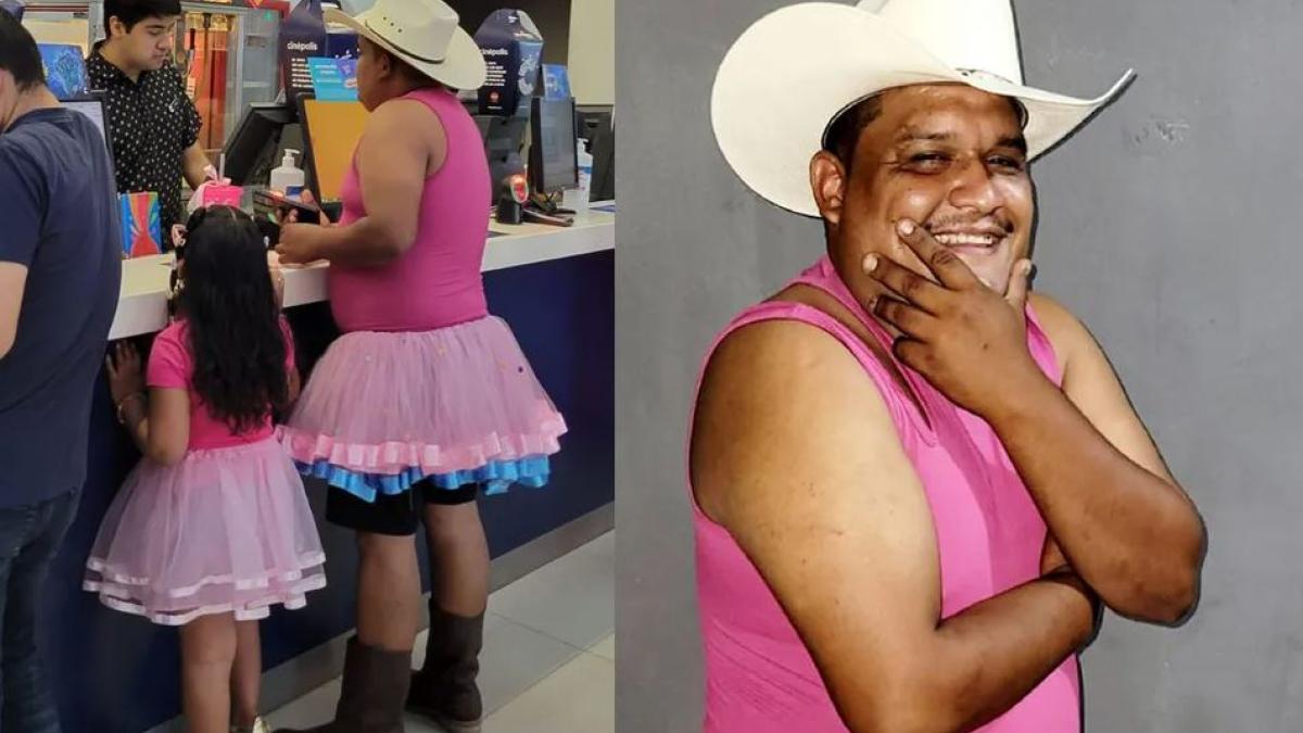 Papá se viste de Barbie vaquera para ver la película en el cine con su hija (FOTOS)