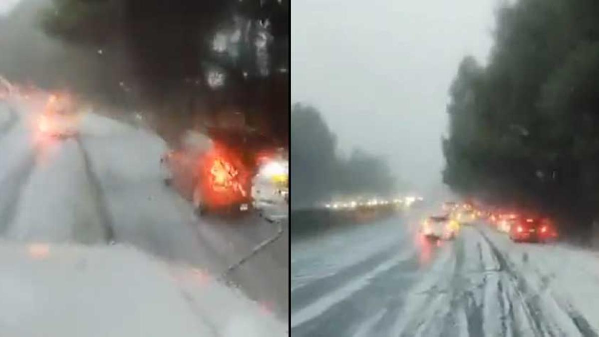 Autopista México-Cuernavaca se pinta de blanco por fuerte granizada │ VIDEO