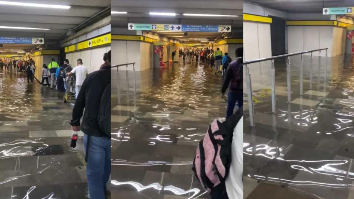 VIDEO | Pasillos del Metro Pantitlán quedan encharcados por fuerte lluvia