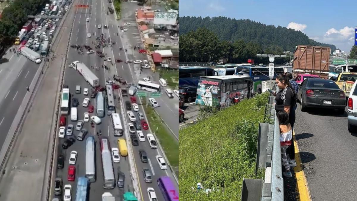 FOTOS y VIDEO | Cientos de automovilistas se encuentran atrapados en el tráfico por cierre en la México-Toluca