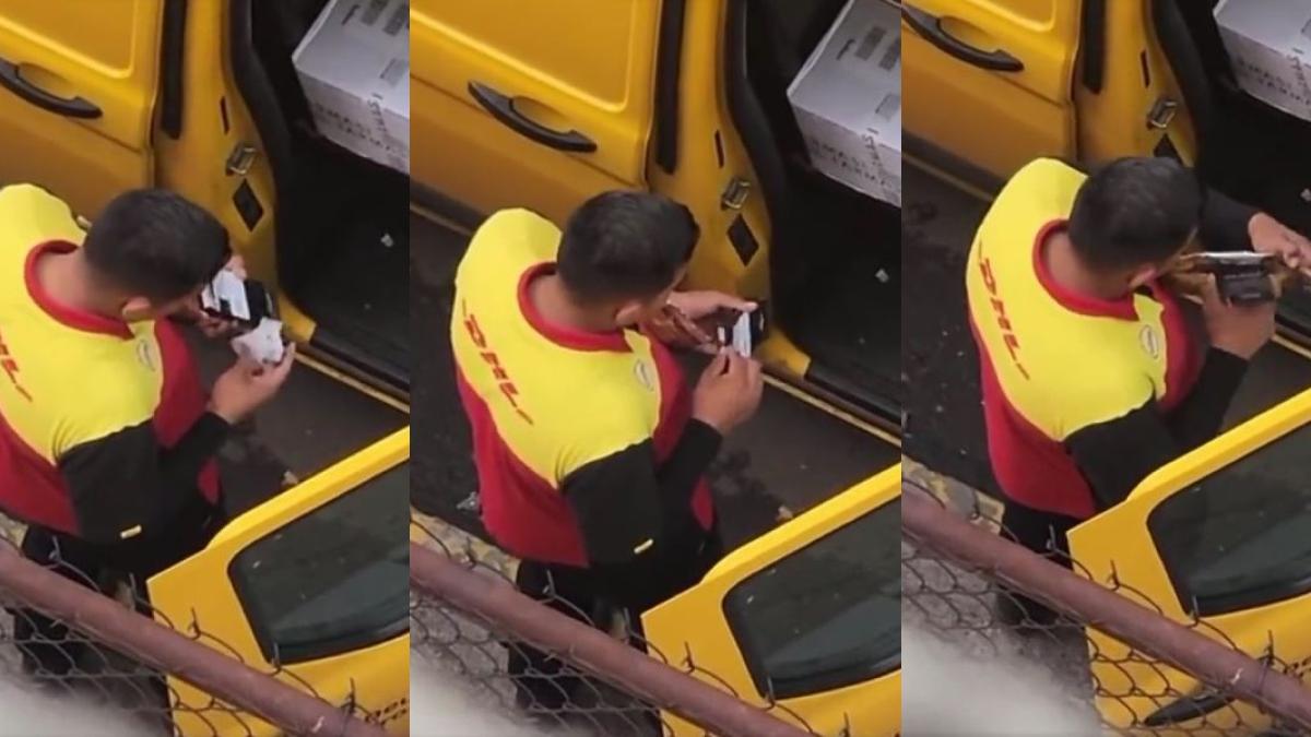 VIDEO | Captan a repartidor de DHL abriendo paquetes y genera polémica en redes