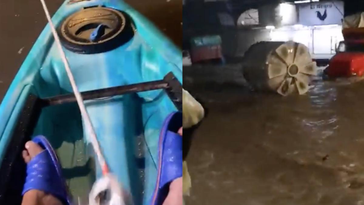 VIDEOS | Otro tinaco navega en calles de México, mientras hombre pasea en un kayak tras fuertes lluvias