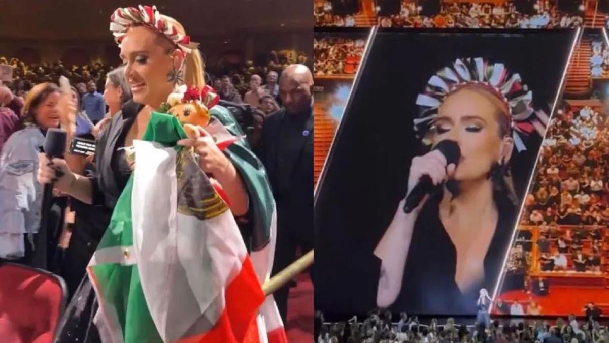 Adele celebra la Independencia de México en Las Vegas vestida de muñeca Lele (VIDEO)