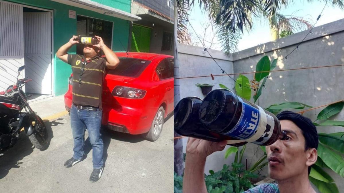 FOTOS | ¡El mejor lente! Hombre mira eclipse de Sol con una caguama