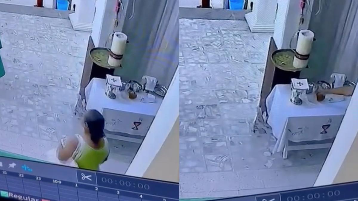 Que la perdone Dios: Mujer es captada en VIDEO robando un vino de consagrar