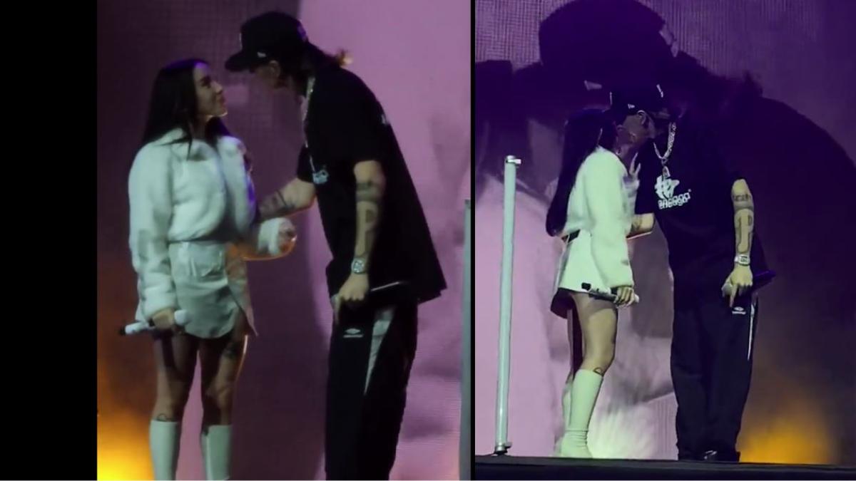 Peso Pluma besa a Nicki Nicole y le declara su amor en pleno show: 'Te amo, mi amor'