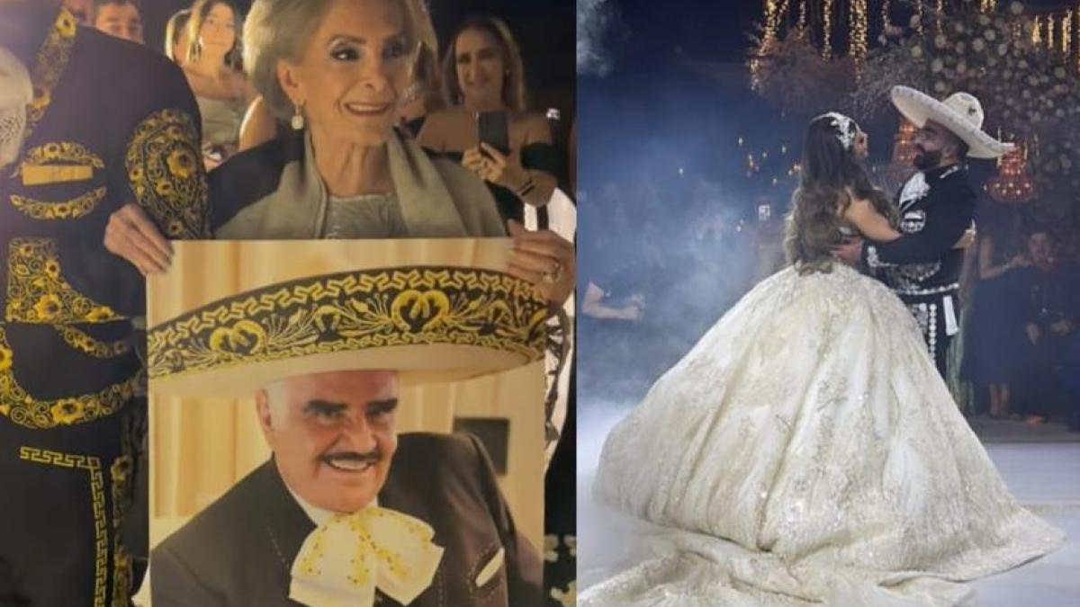 Vicente Fernández Jr. le rinde homenaje a su papá en su boda con espectáculo de drones (VIDEO)