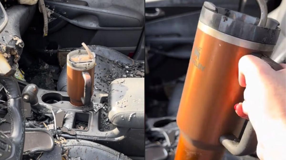 VIDEO | ¡Es indestructible! Termo sale intacto durante incendio de un auto