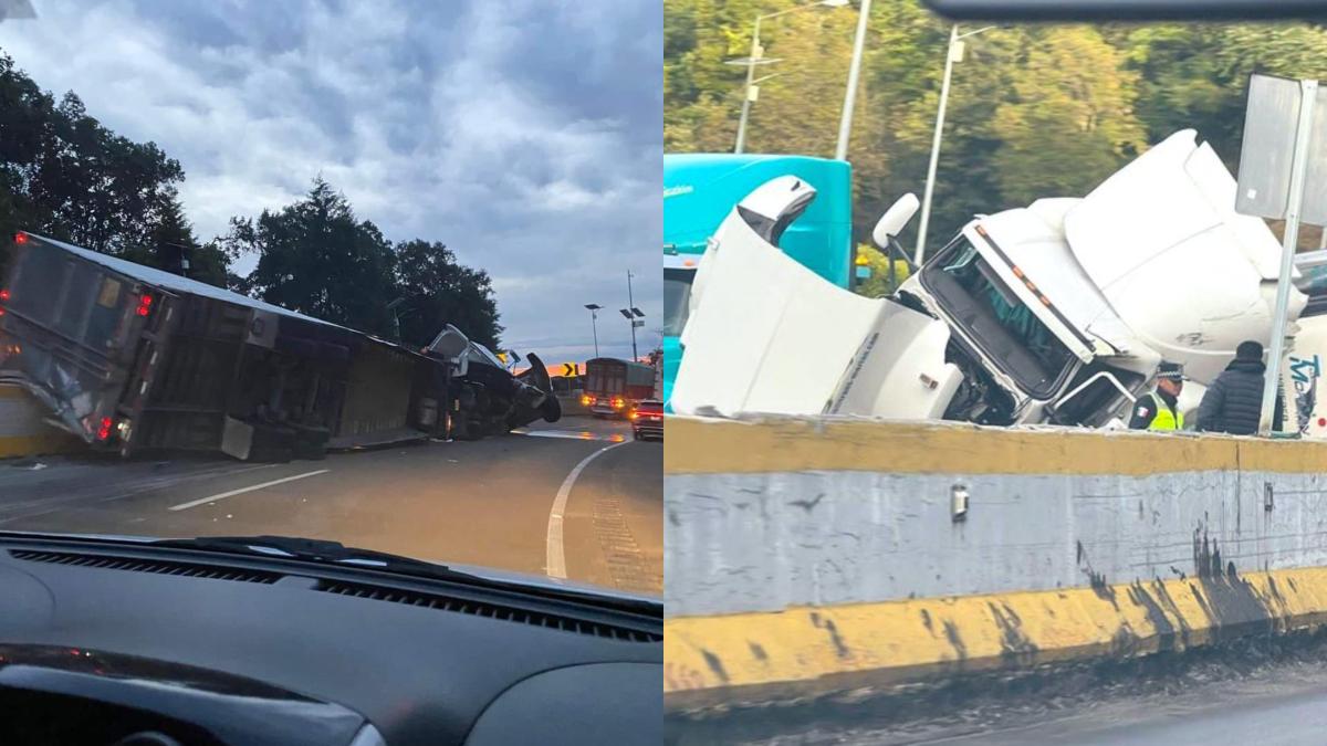 ¡Toma precauciones! Tráiler se vuelca en autopista México-Cuernavaca con dirección a CDMX