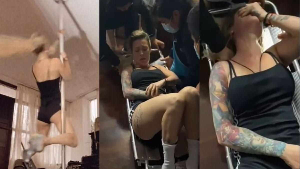 Leslie Shaw sufre brutal caída al practicar pole dance (VIDEO)