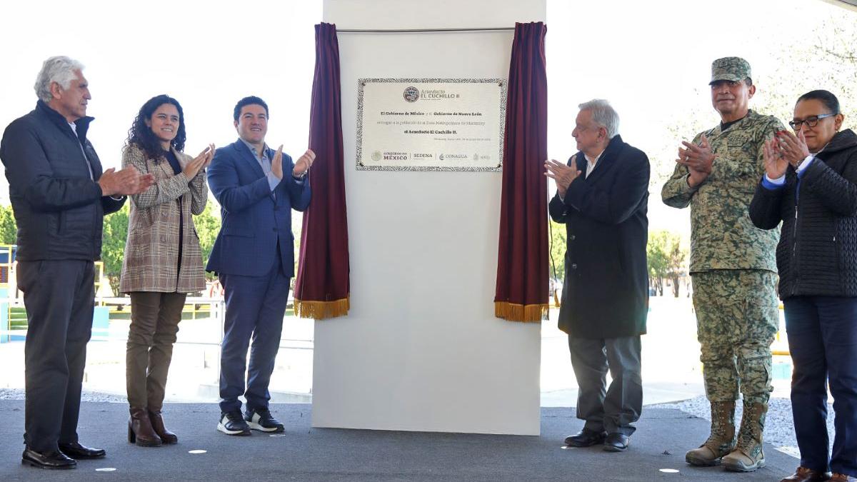 Samuel García y presidente López Obrador inauguran segundo acueducto de la presa ‘El Cuchillo II’