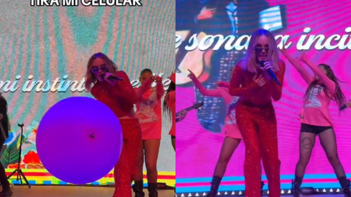 Belinda golpea a fan en la cara a medio show y le tira el celular (VIDEO)