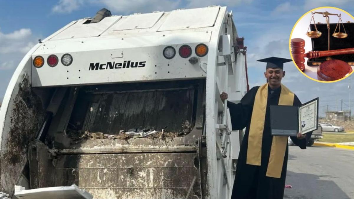 Israel, joven recolector de basura se gradúa de Derecho y muestra su título junto al camión