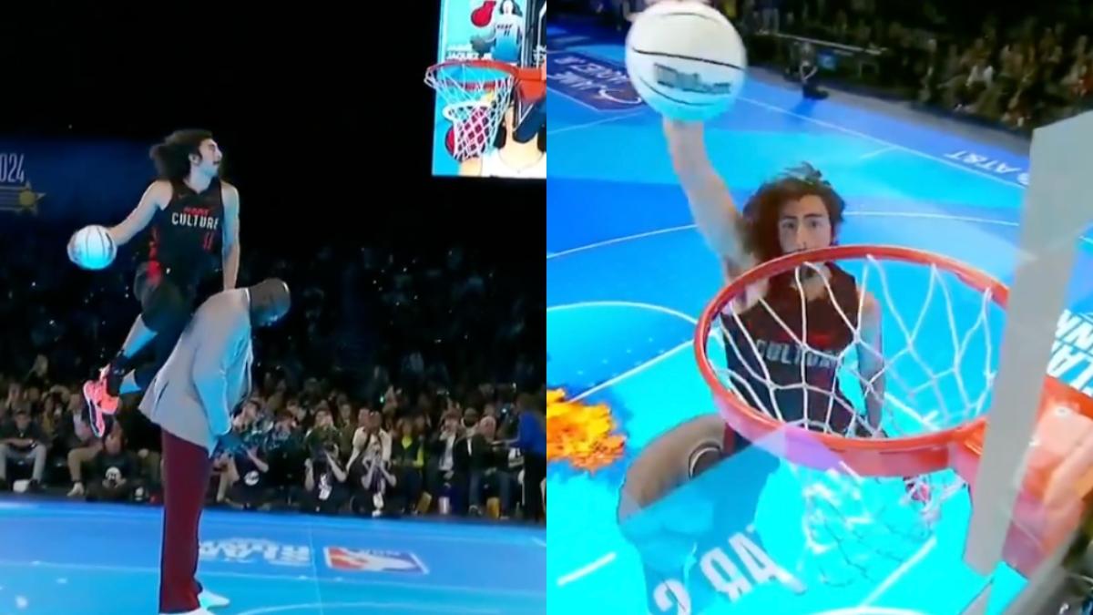 NBA | Jaime Jáquez Jr. y su espectacular salto sobre Shaquille O’Neal en el concurso de clavadas (VIDEO)