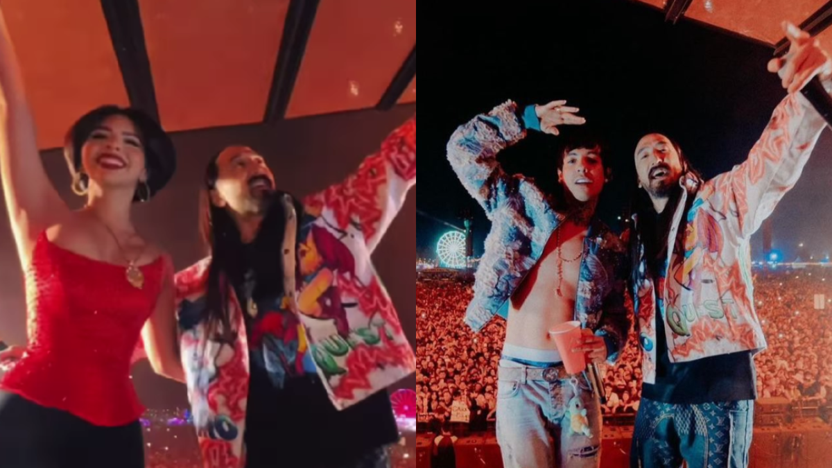 VIDEO | Ángela Aguilar y Natanael Cano sorprenden en el set de Steve Aoki en EDC México 2024